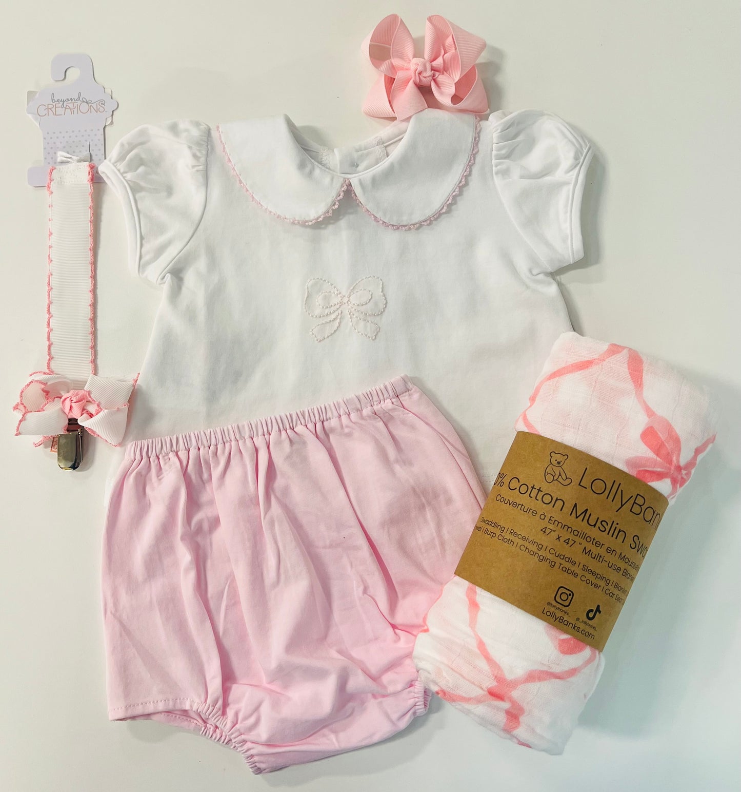 White Bailey Diaper Set - Bow