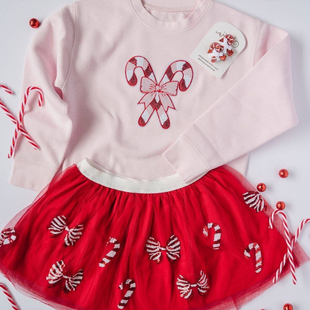 Candy Cane Patch Christmas Sweatshirt - Kids Clothing
