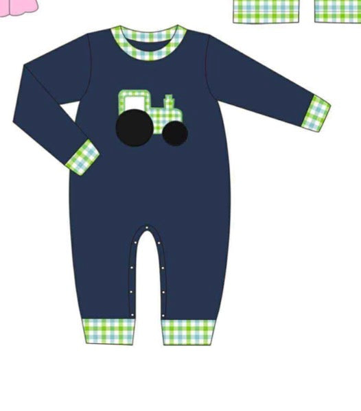 Big green tractor romper