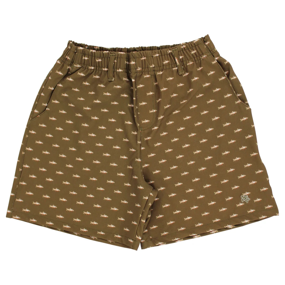 Fish print performance shorts
