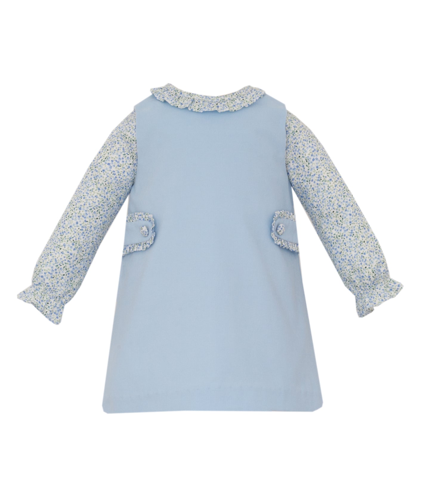 Lt.Blue Corduroy jumper w/ blue floral print blouse