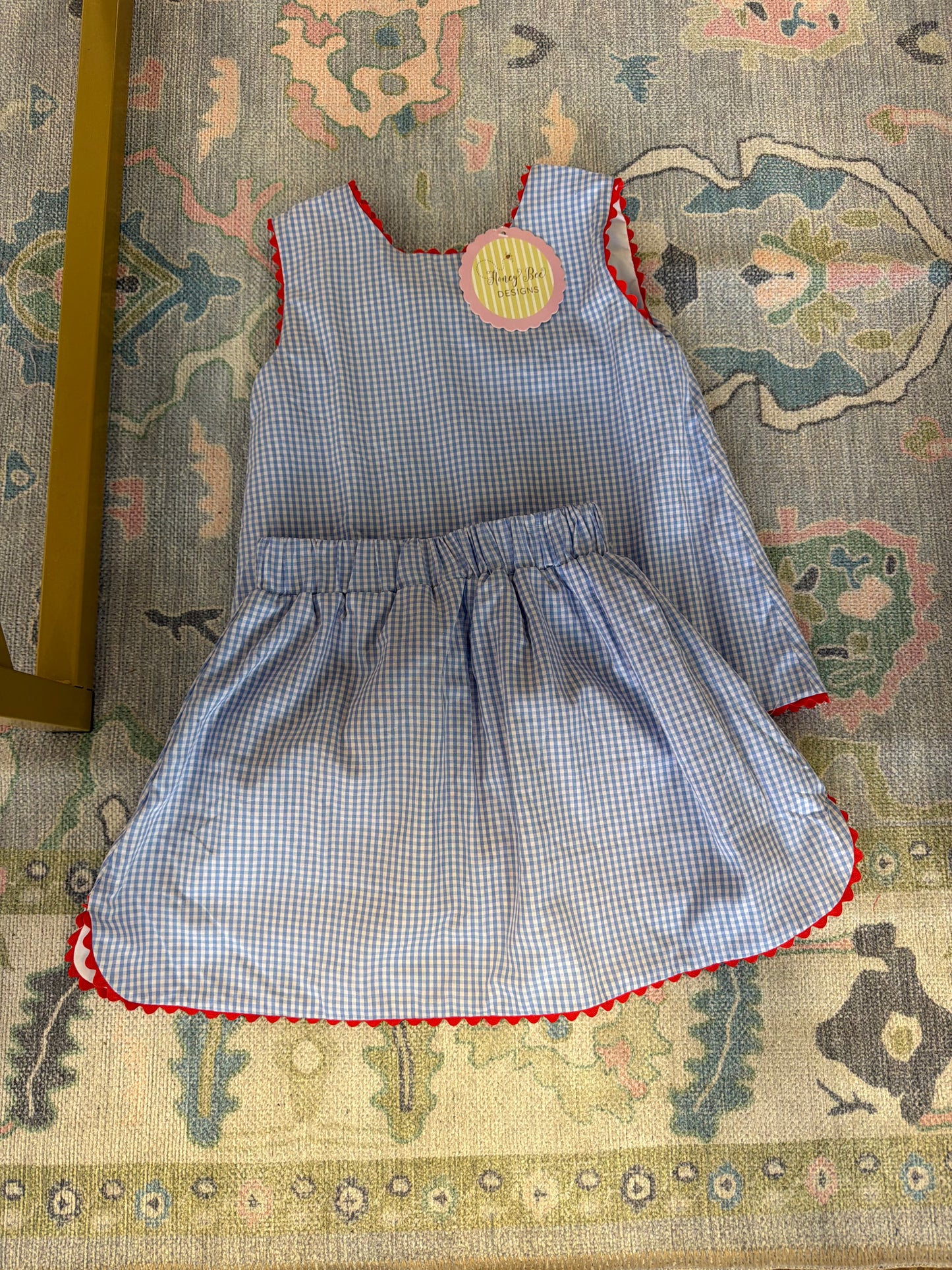 Red and blue skort set