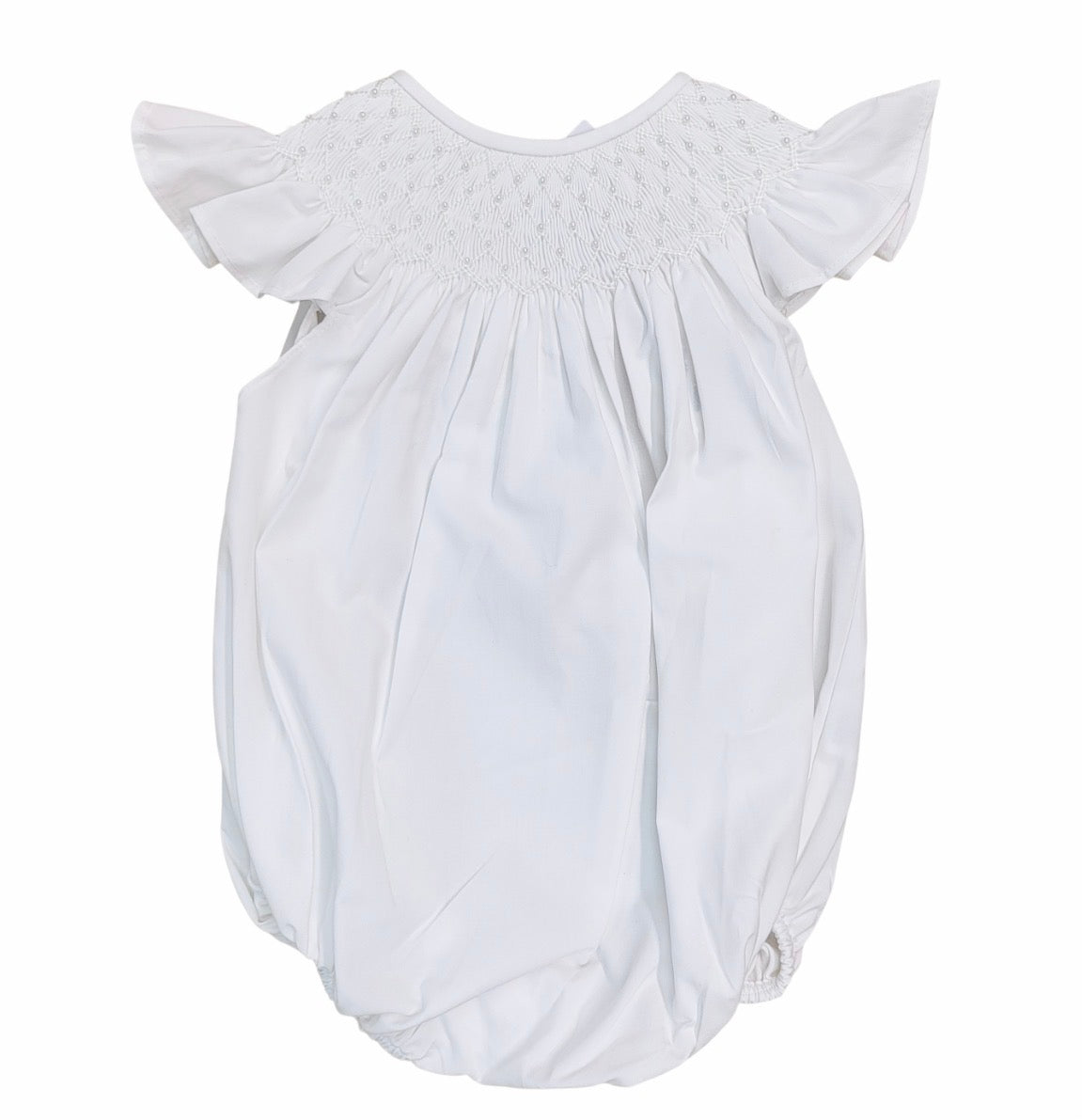 White pearl smocked bubble