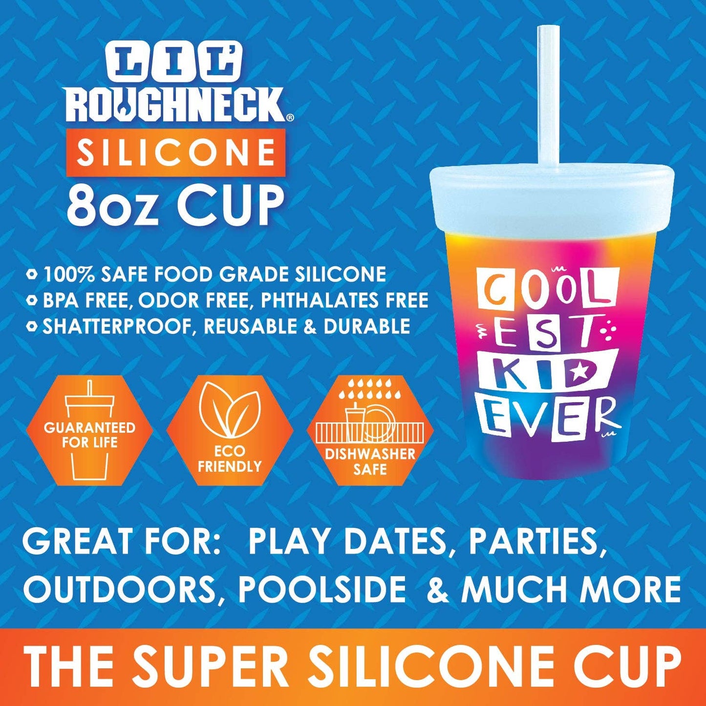 Silicone 8oz Kids Toddler Kiddo Super Cups- 6/Display