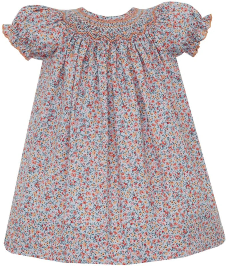 ALICE - Lt. blue & Orange print bishop S/S
