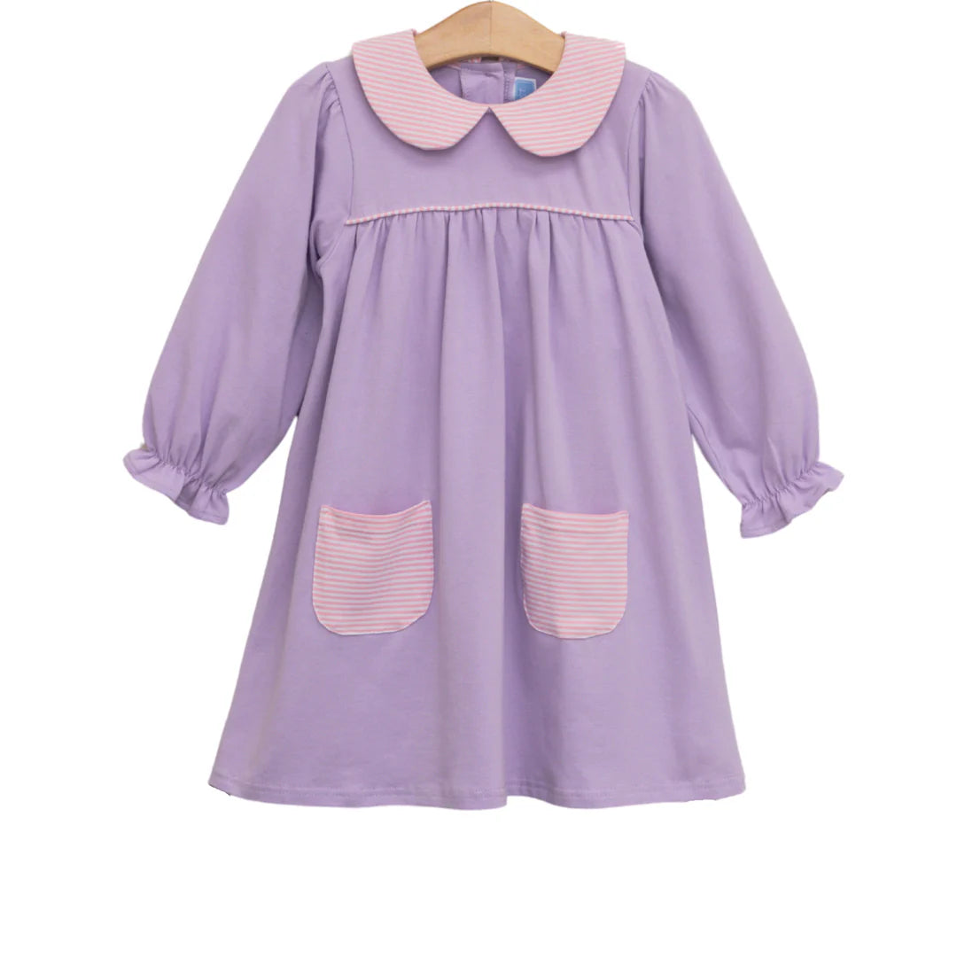 Abigail Dress- Lavender/Light Pink Stripe