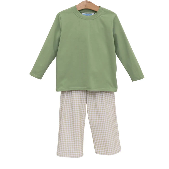 Miller Pant Set- Khaki Gingham/Sage