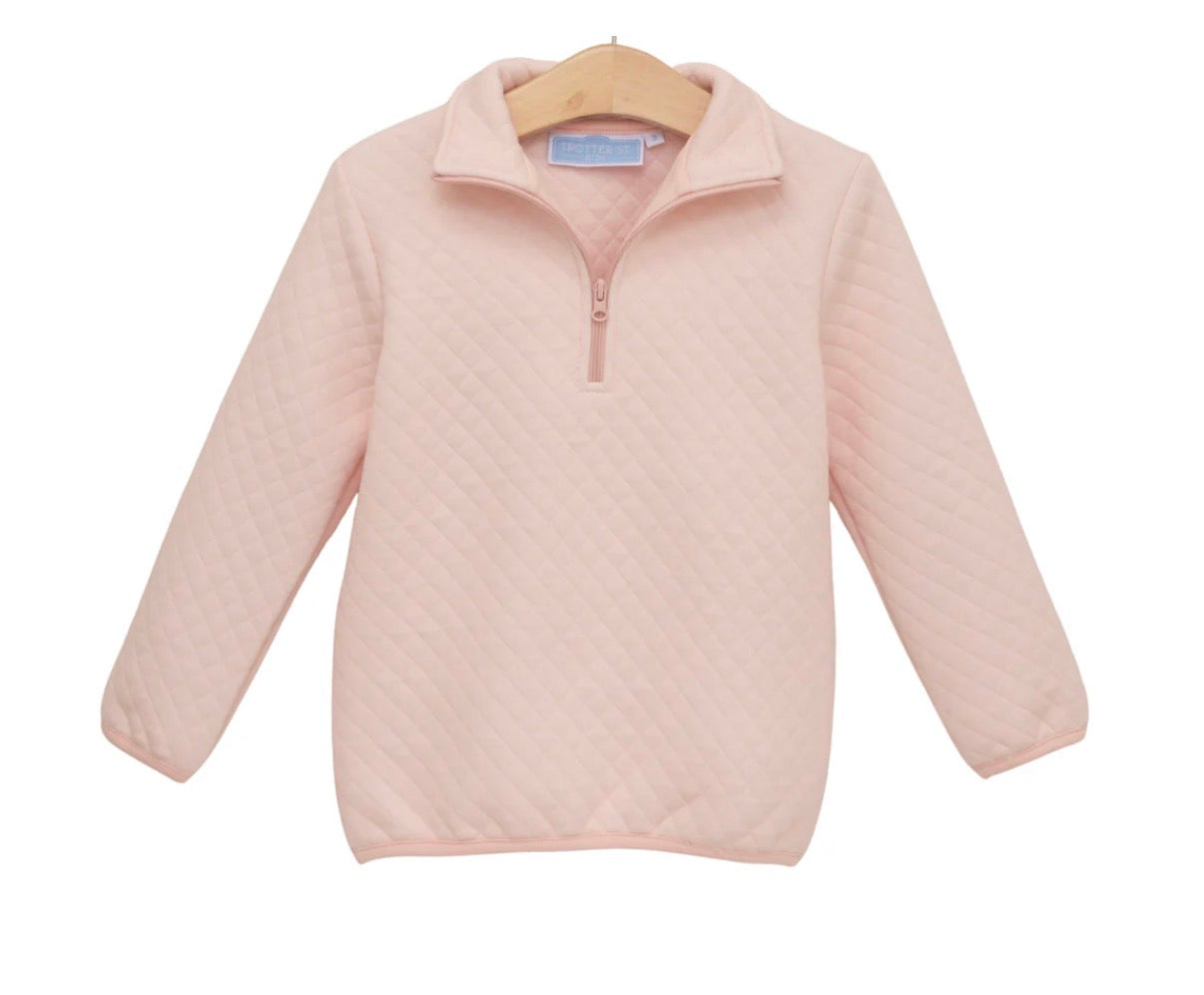 1/4 Zip Quilted Pullover- Light Pink