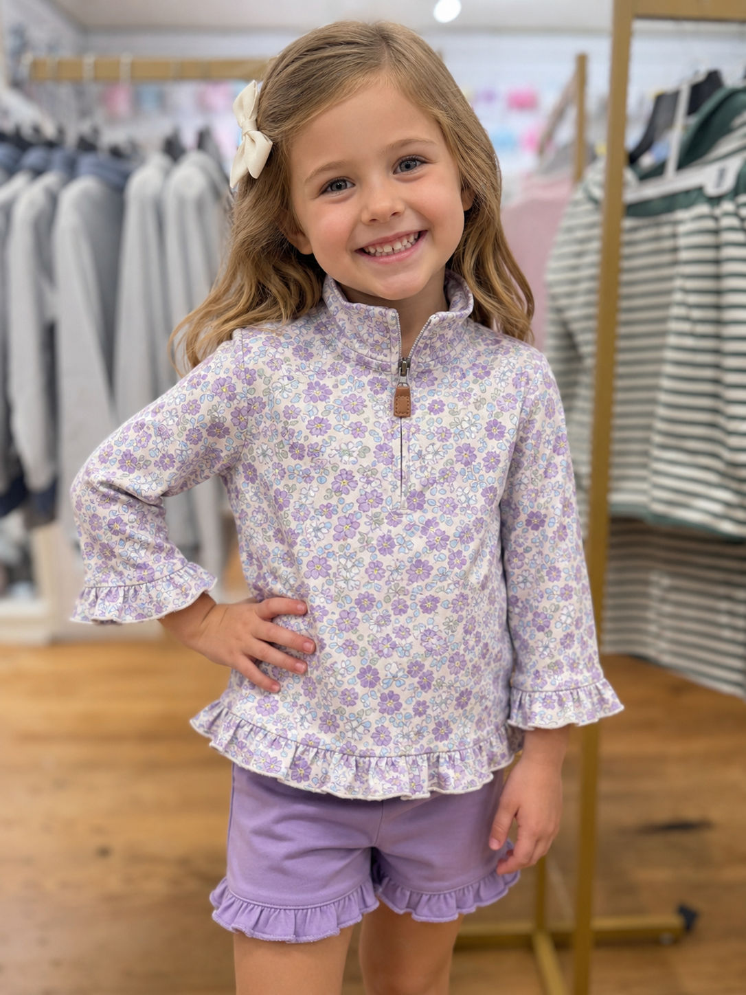 Ellie 1/4 Zip Pullover--Floral