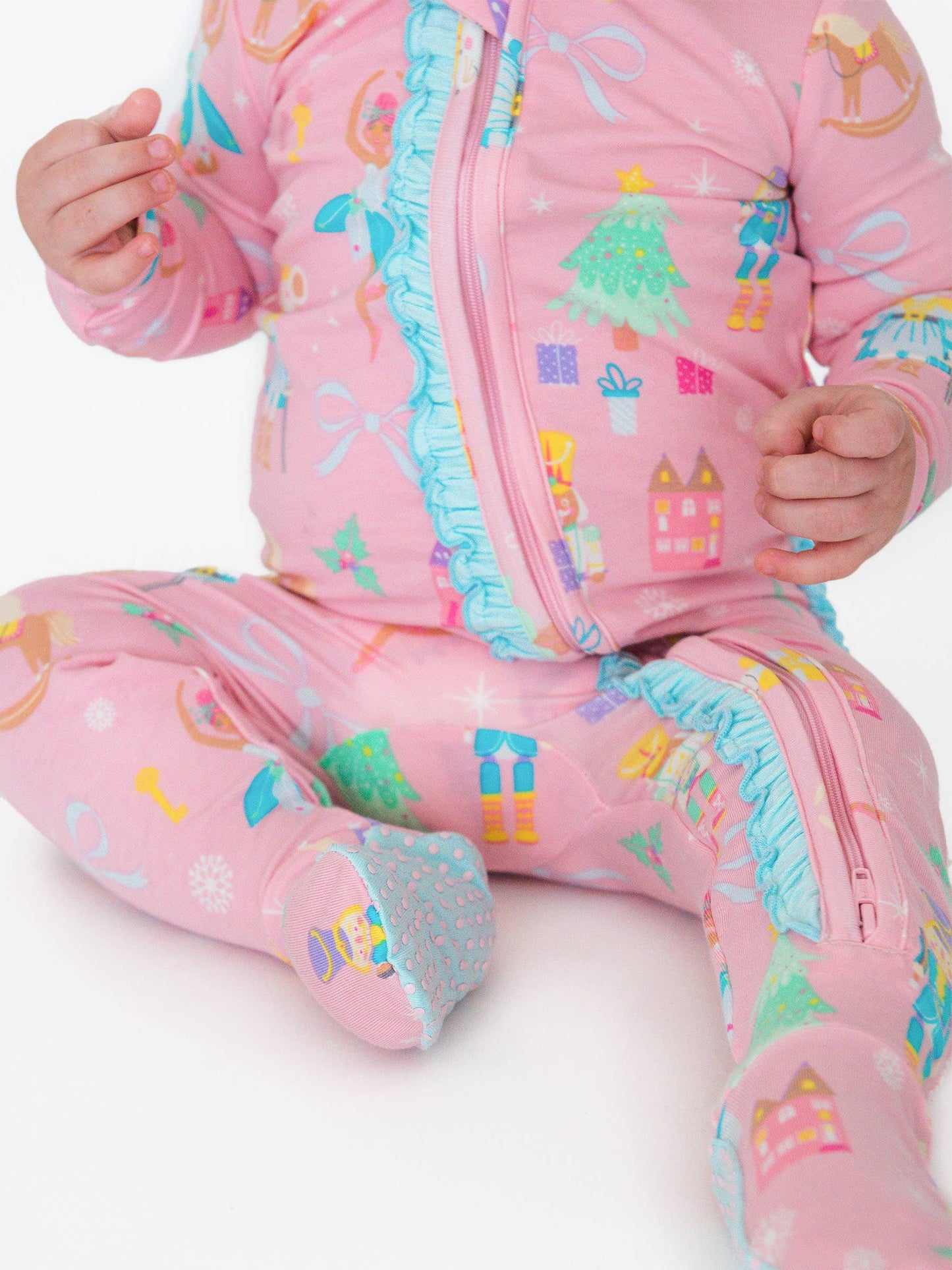SoftSnooze™ Baby Girls Cotton Modal Sugarplum Dreams Footed Ruffle One Piece Pajama