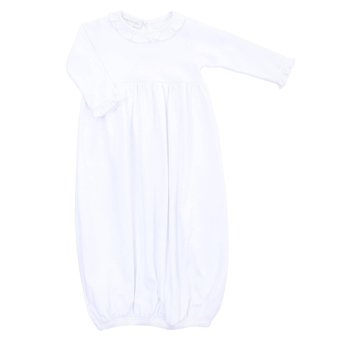 Essentials White Gown with Pink Trim Ruffle