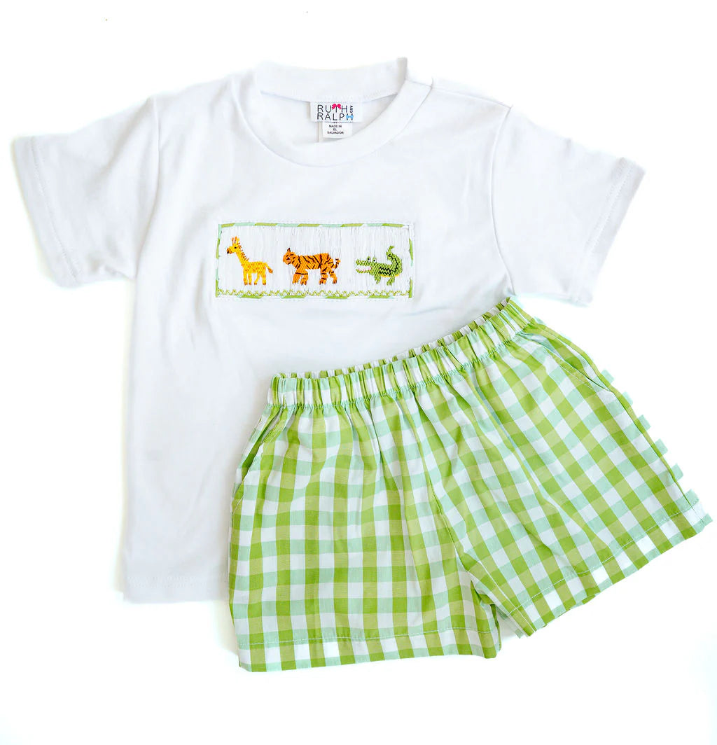 zoo animal smocked set