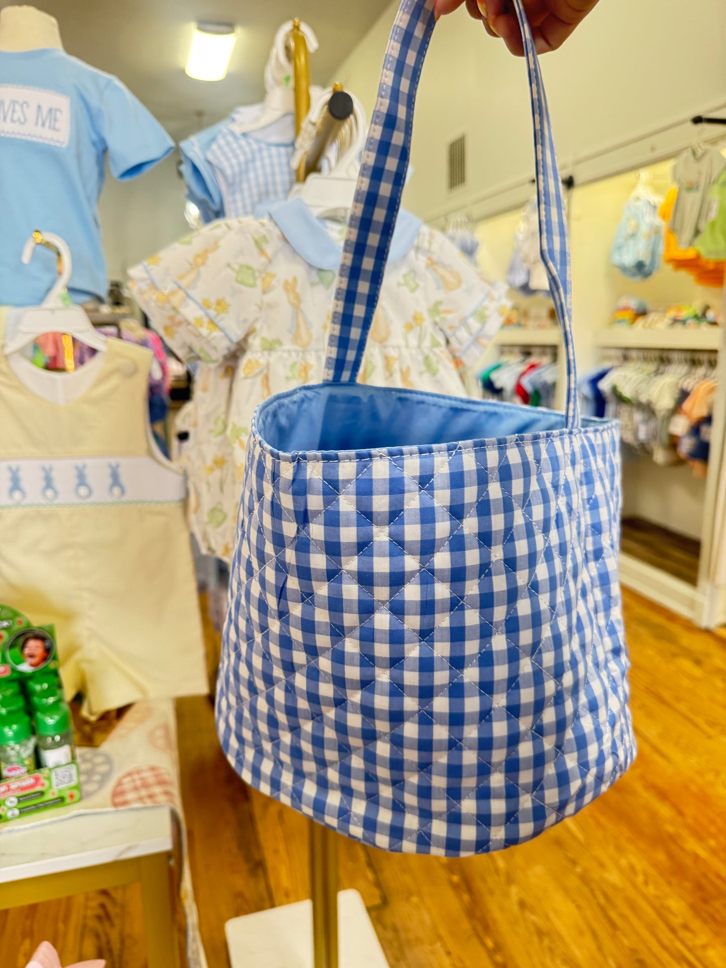 Lt Blue Gingham Easter Basket