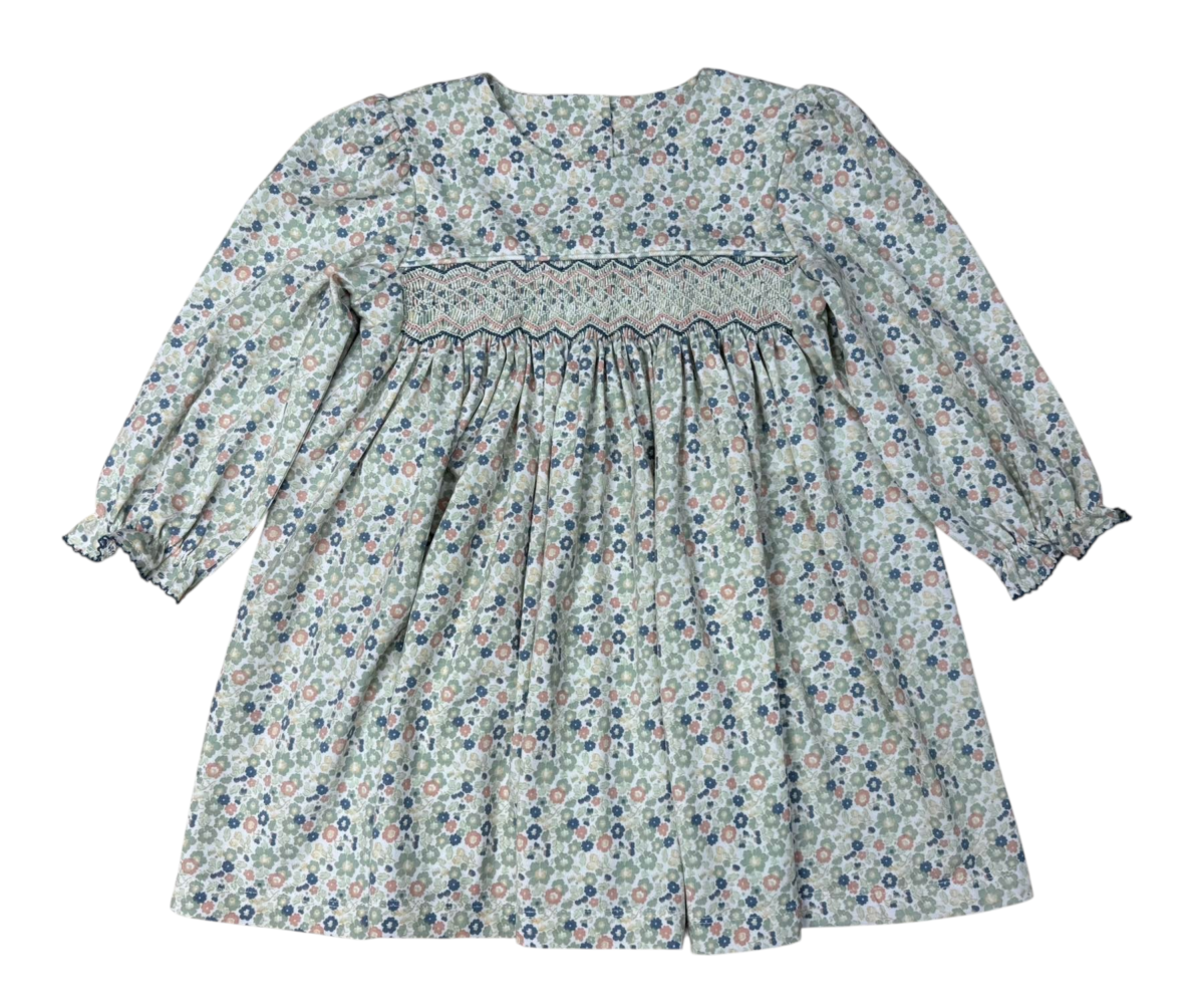 Vintage ditsy smocked geo dress