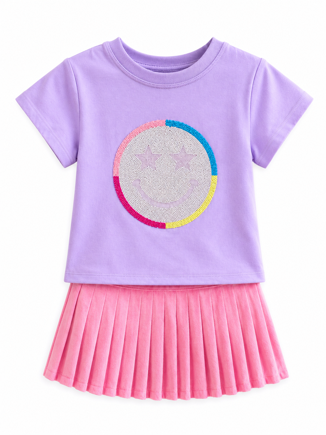 Sequin Star Smiley Face Lavender Boxy