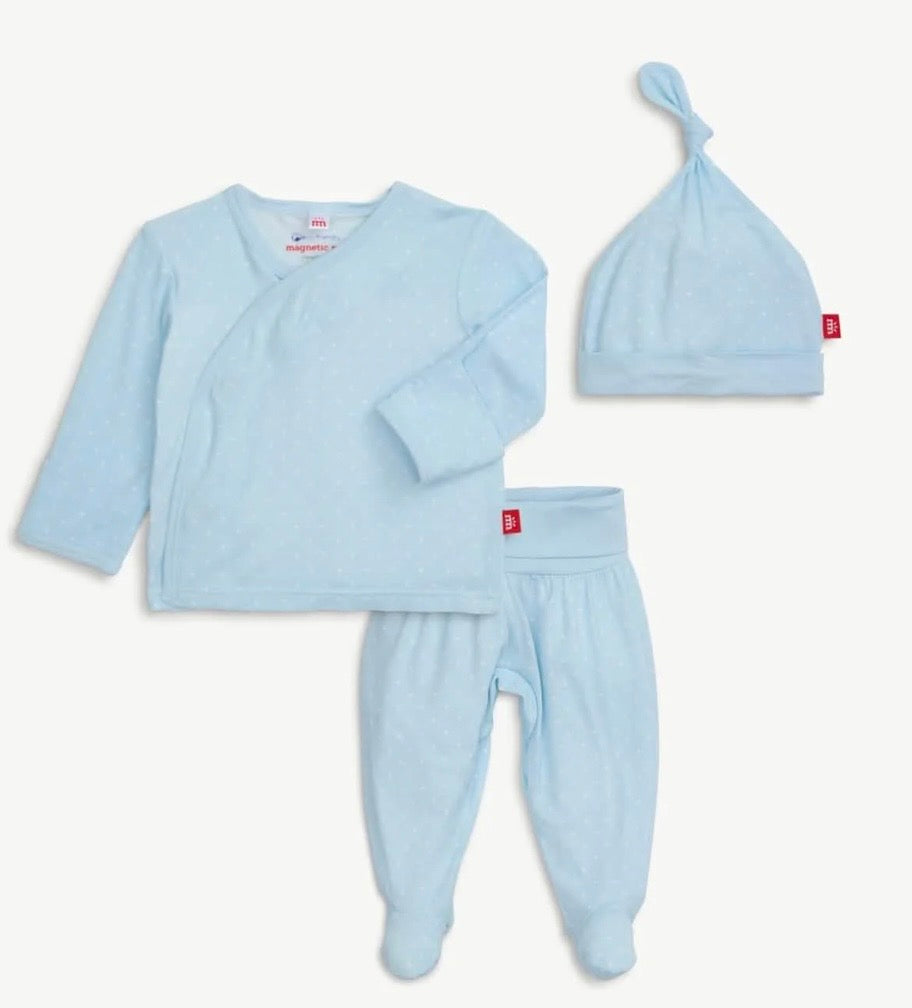 Pin Dot Blue Kimono Hat Set