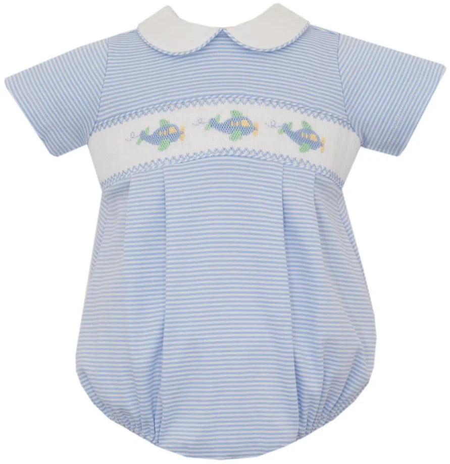 AIRPLANE - Blue knit stripe boy's short bubble S/S