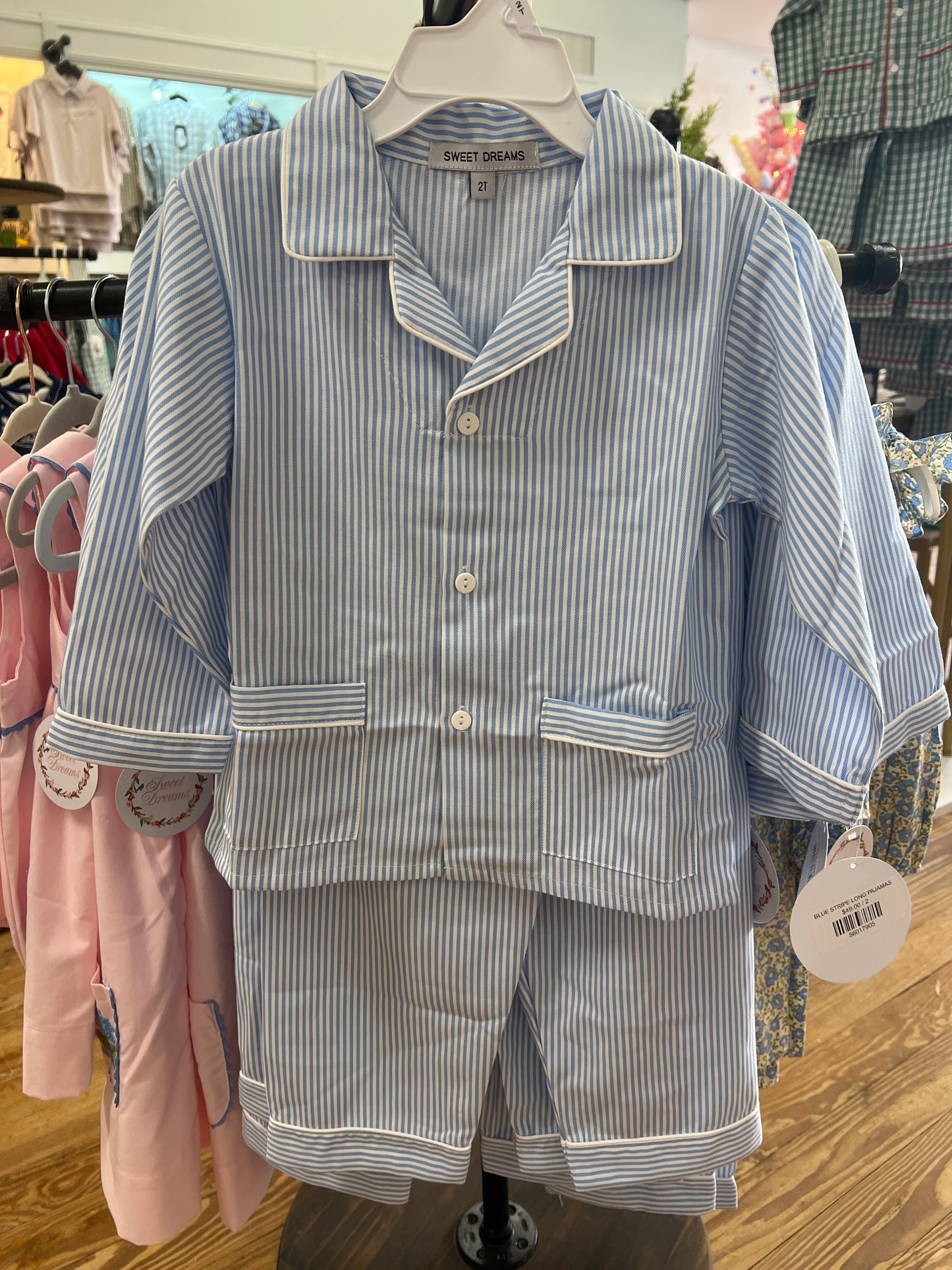 Blue stripe long pajamas