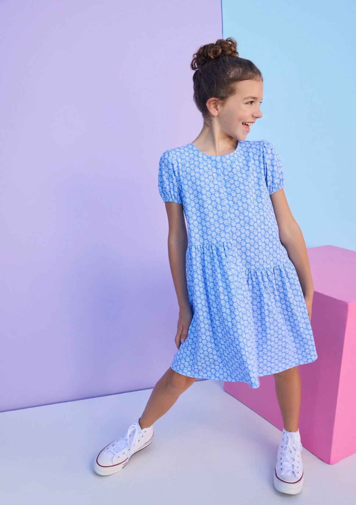 Phillipa Dress - Periwinkle Block Print