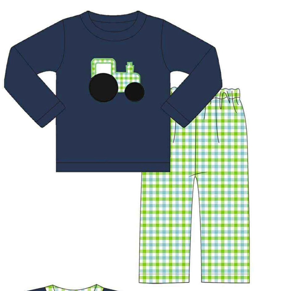 Big green tractor pant set