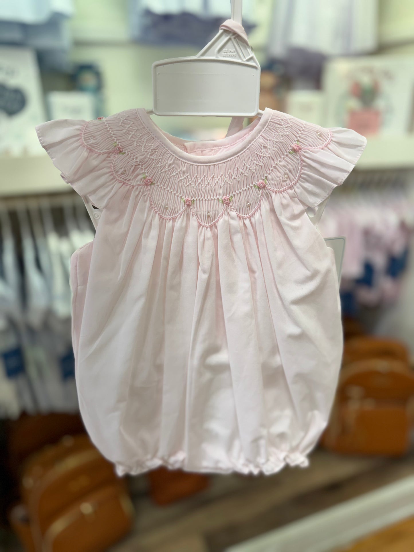 Pink smocked bubble hat set