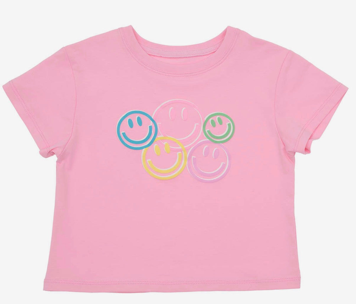 Smiley Face Puffy Screen Print on Pink Boxy