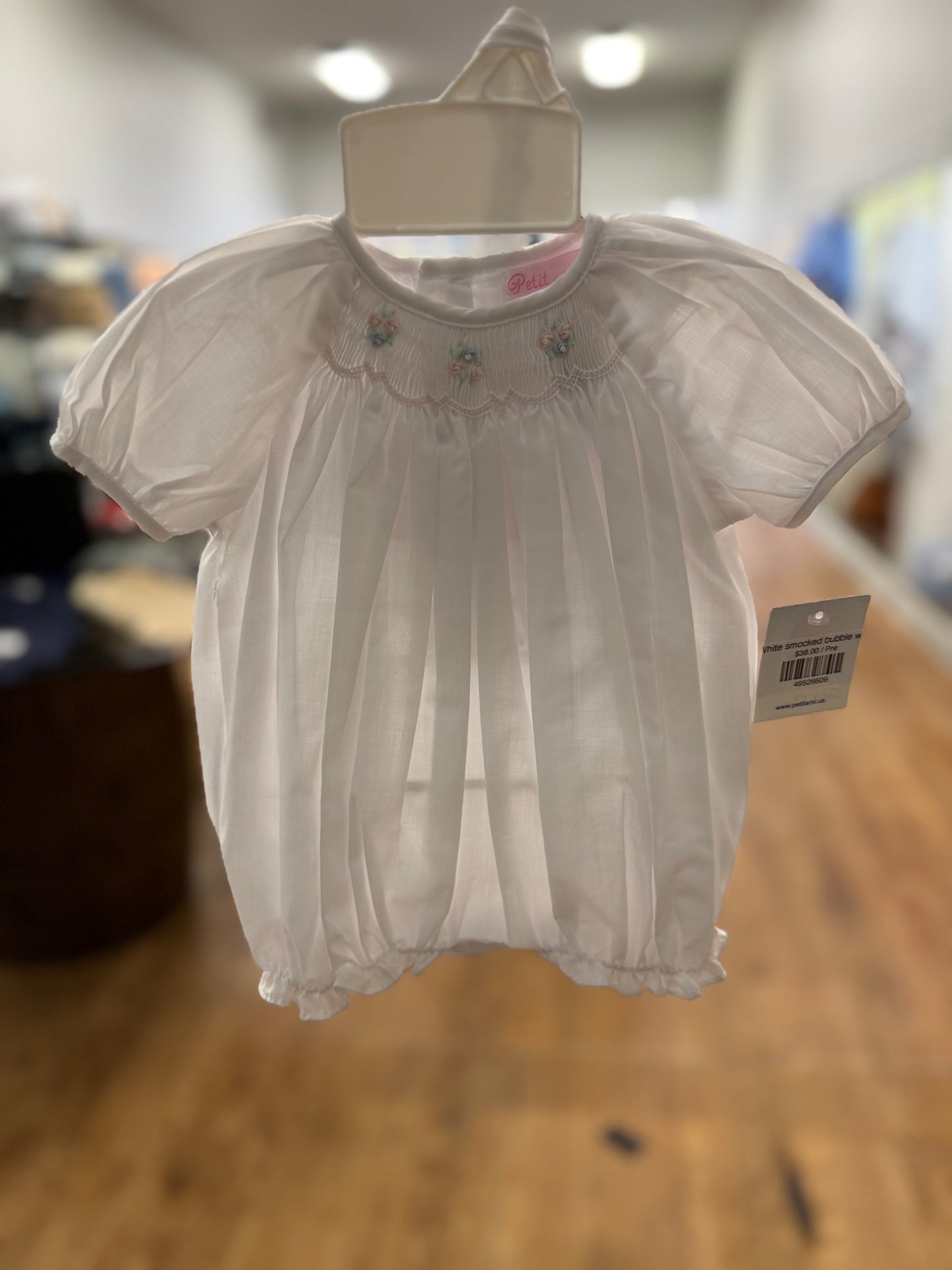 White smocked bubble w/hat