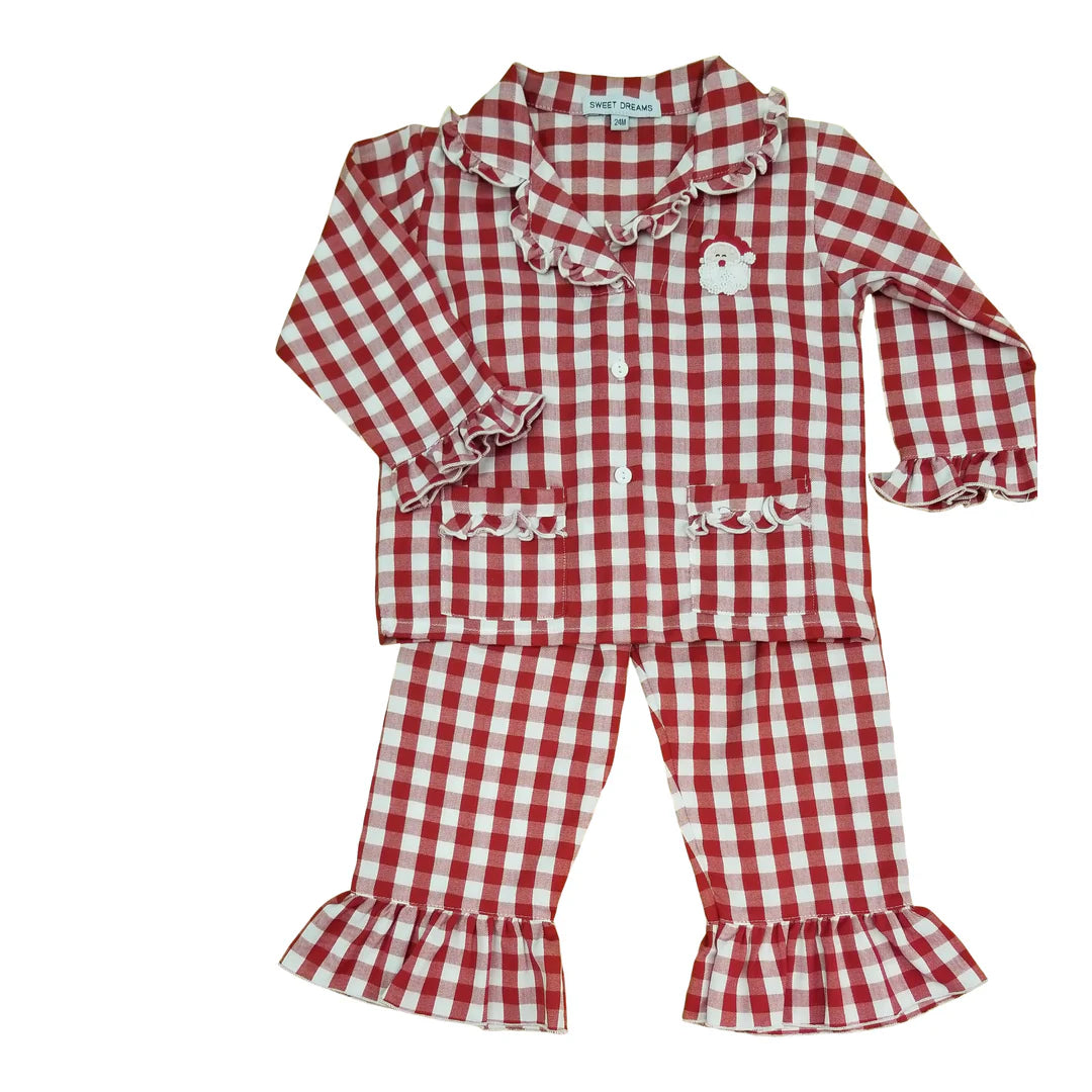Red Gingham Santa Girl ruffle set