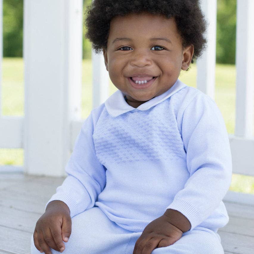 Baby Boys Pique Collar Diamond Knit 2-Piece with Hat