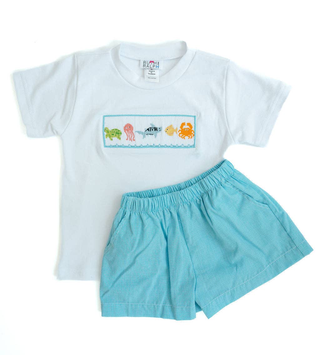 Sea Animals Smocked Beau T-Shirt/Shorts Set
