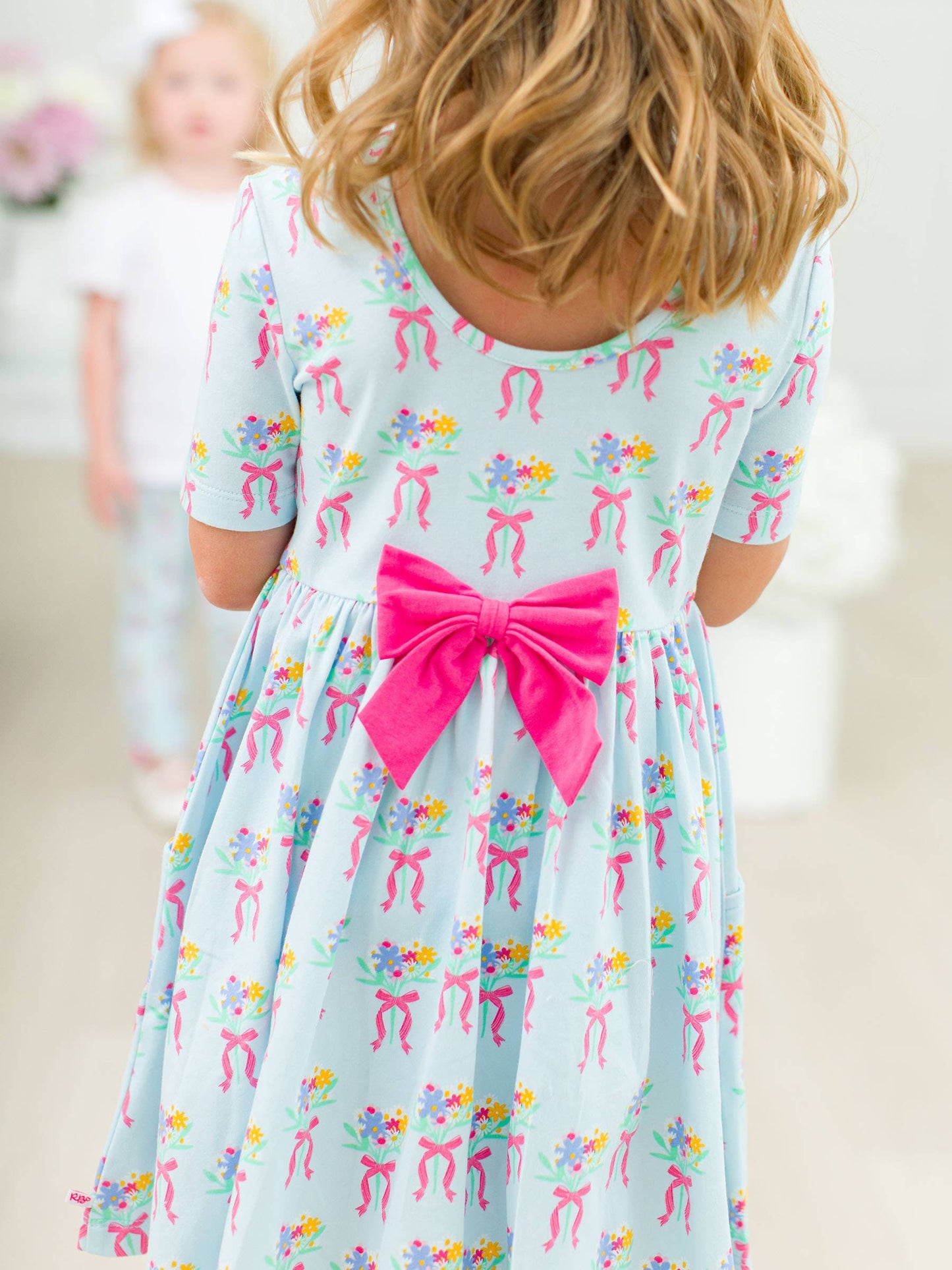 Girls Bows and Bouquets Short Sleeve Knit Twirl Dress