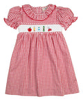 Red Windowpane Smocked School Supplies Dress