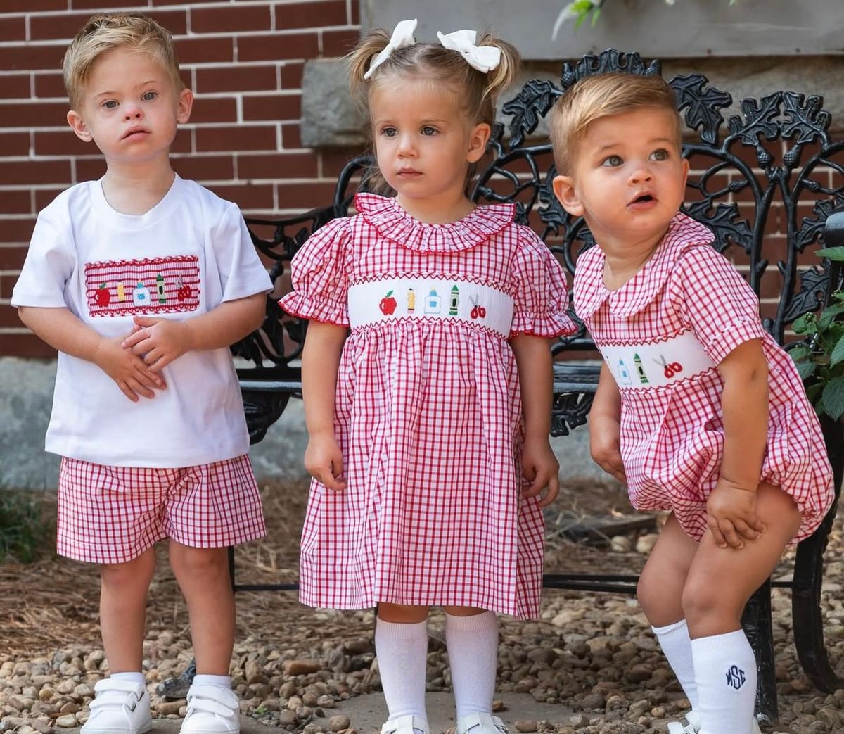 Red Windowpane Smocked School Supplies Dress