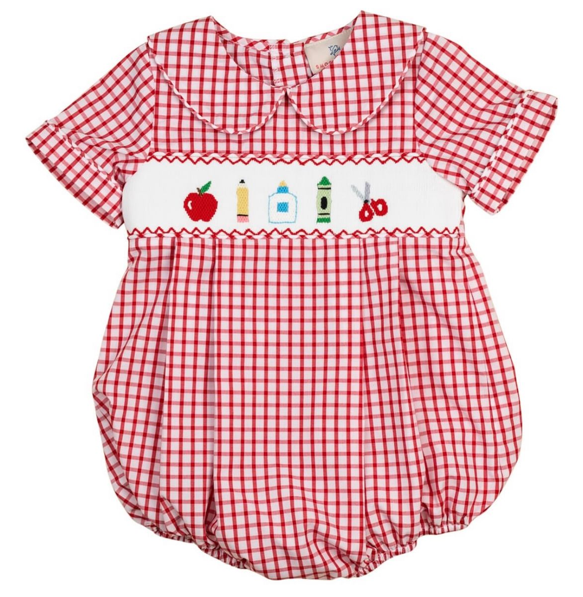 Red Windowpane Smocked School Boy Bubble