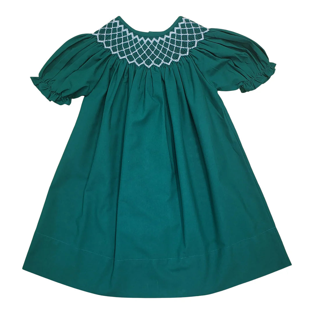 Catherine smocked green dress with pearls