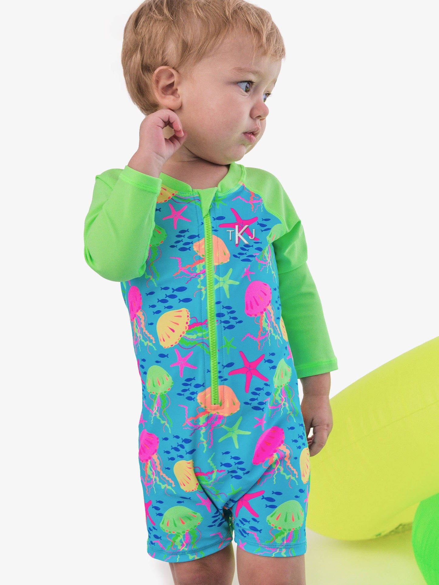 Baby Boys Neon Jelly Time Long Sleeve One Piece Rash Guard Swimsuit