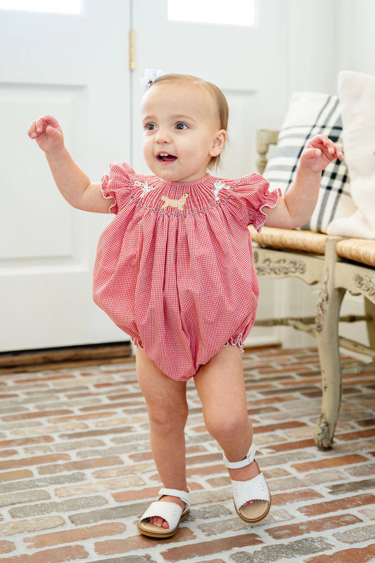 Puppy dog smocked Birdie bubble