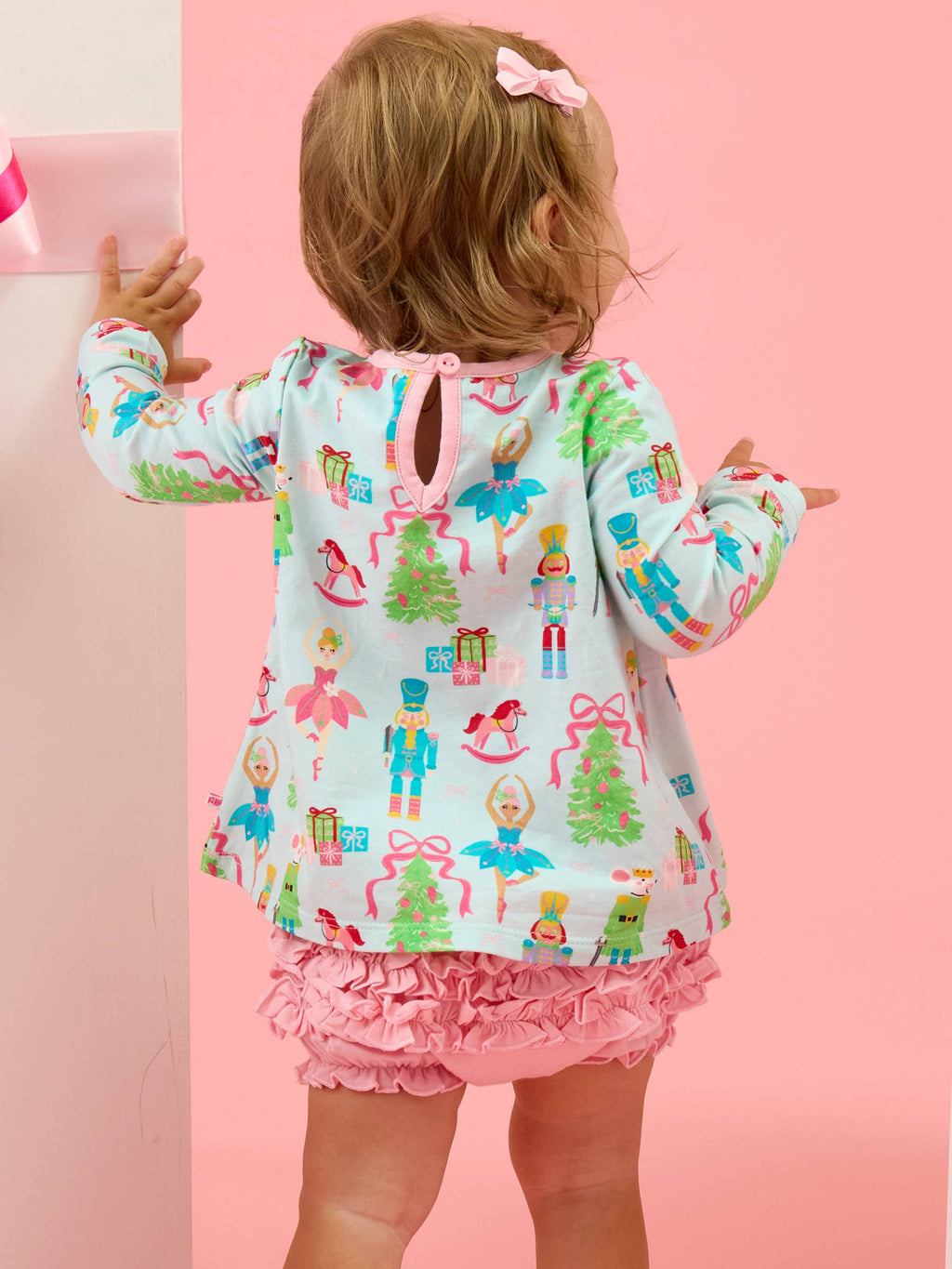 Baby Girls Nutcracker Christmas Wishes Knit Long Sleeve Applique Pocket Swing Top & Ruffle Bloomer Set