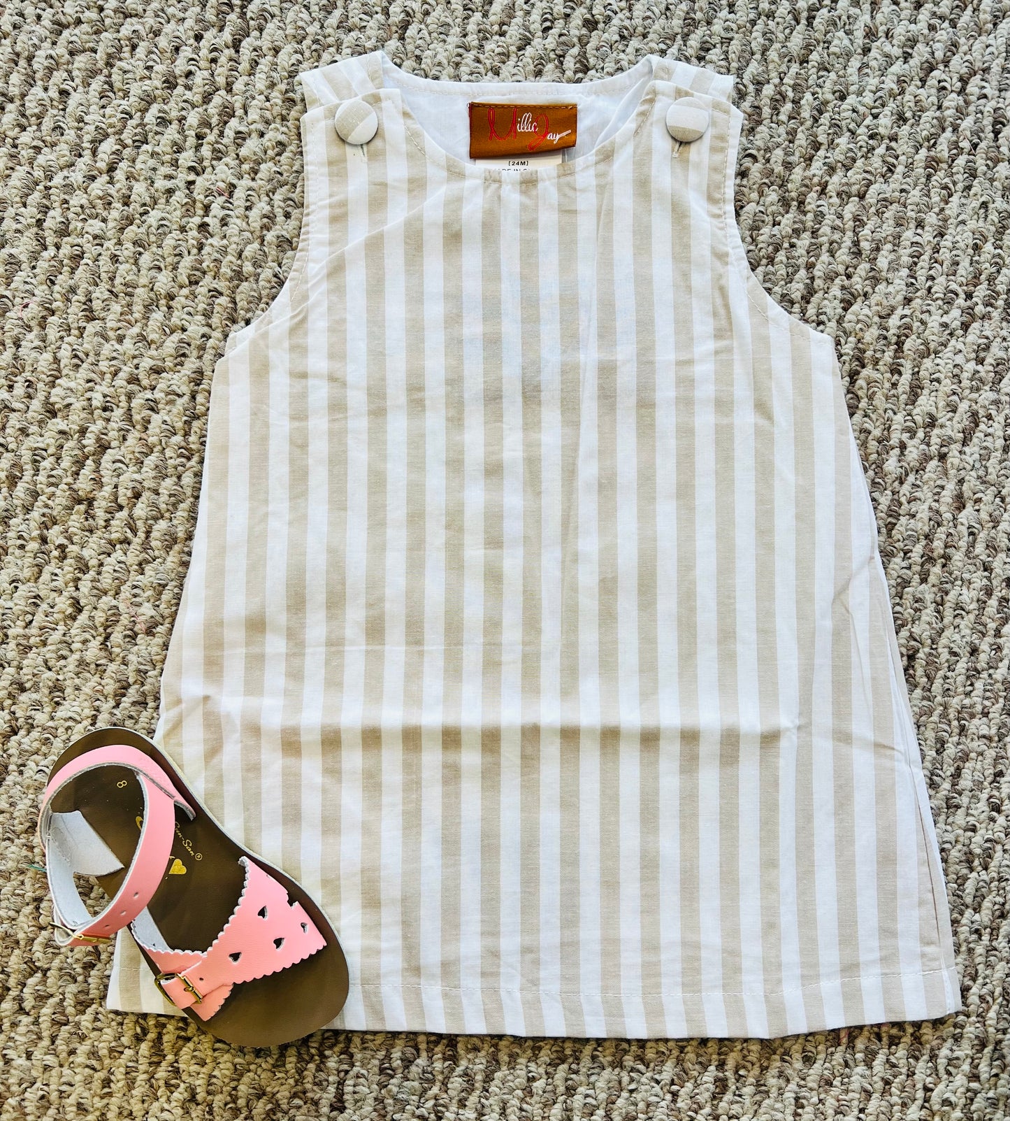 Abby A line dress Khaki stripe
