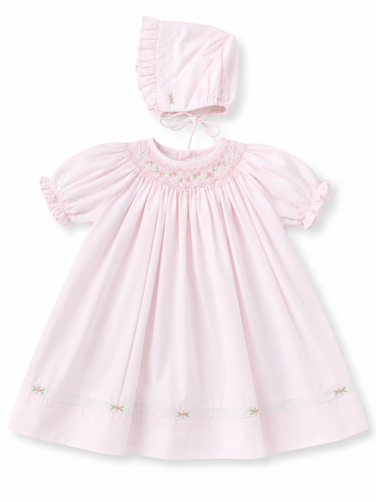 Smocked tiny floral pink dress