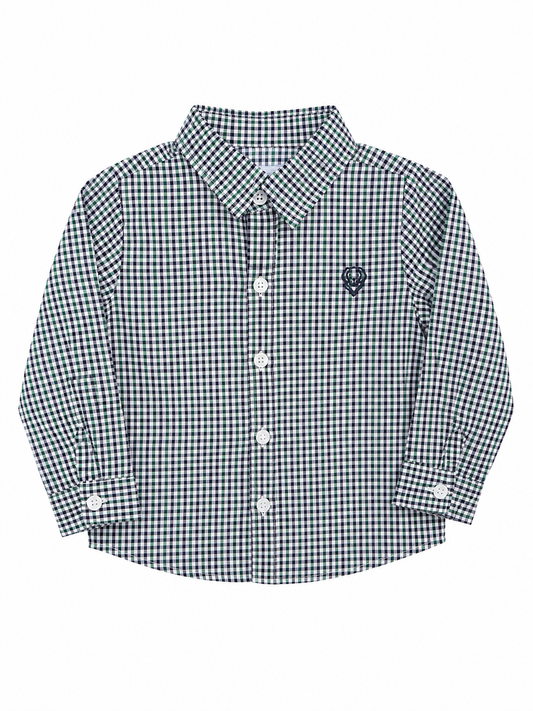 Boys Button Down--navy & Green