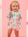 Baby Girls Nutcracker Christmas Wishes Knit Long Sleeve Applique Pocket Swing Top & Ruffle Bloomer Set