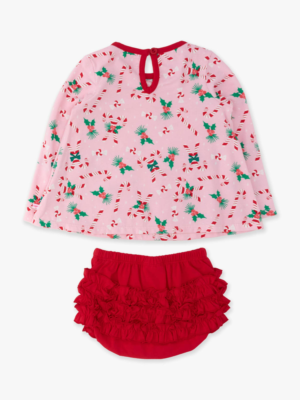 Baby Girls Holly Candy Canes Christmas Knit Long Sleeve Applique Pocket Swing Top & Ruffle Bloomer Set
