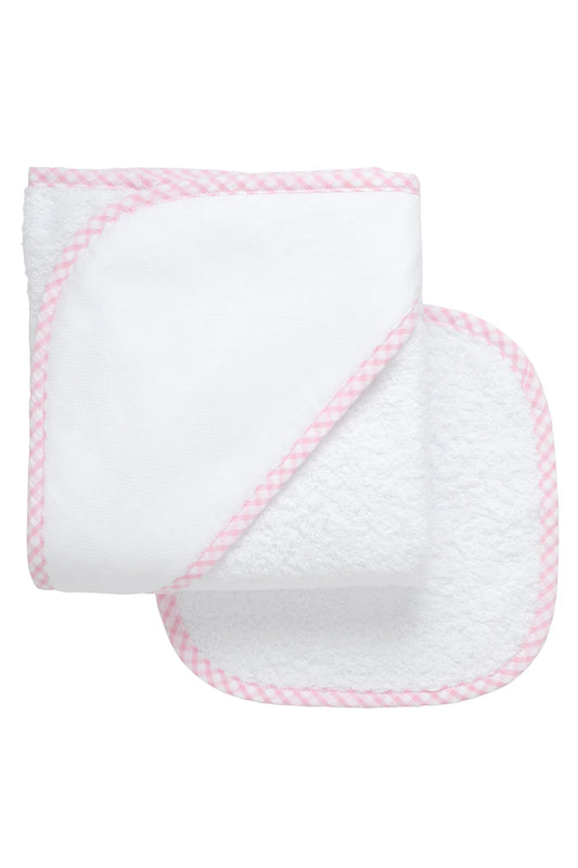 Big Check trim towel washcloth set pink