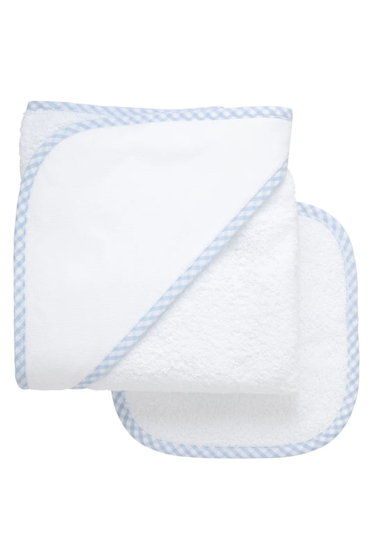 Big Check trim towel washcloth set blue