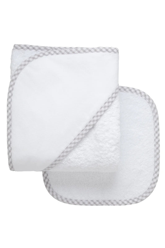Big Check trim towel washcloth set Gray