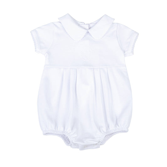 Blessed Emb Collared S/S Girl Bubble - White