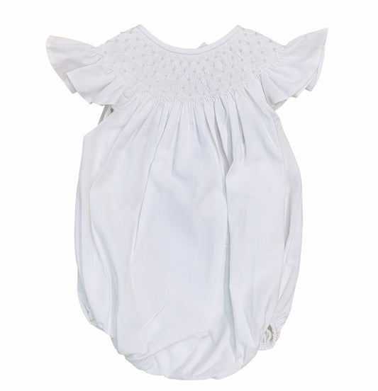 White pearl smocked bubble