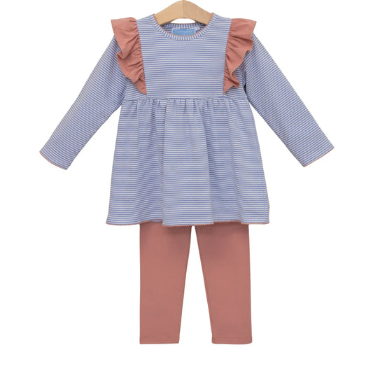 Madison Pant Set- Dusty Blue Stripe/Mauve