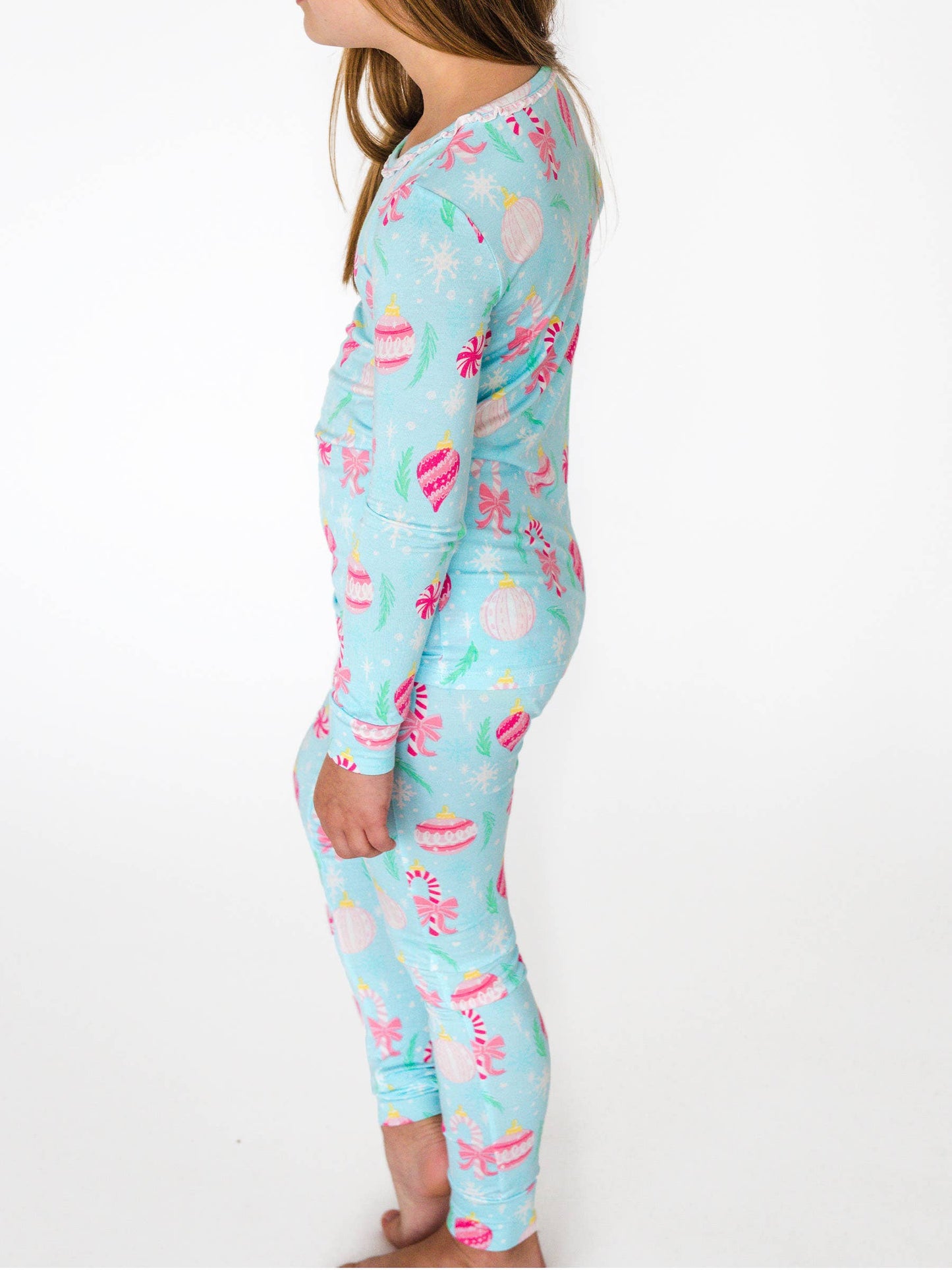 SoftSnooze™ Girls Bamboo Viscose Ornament Dreams Ruffle Long Sleeve Pajama Set